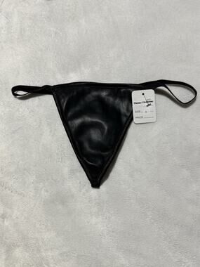 Sexy Black Faux Leather Thong V-String Panties Lingerie New with Tags XS S M L X